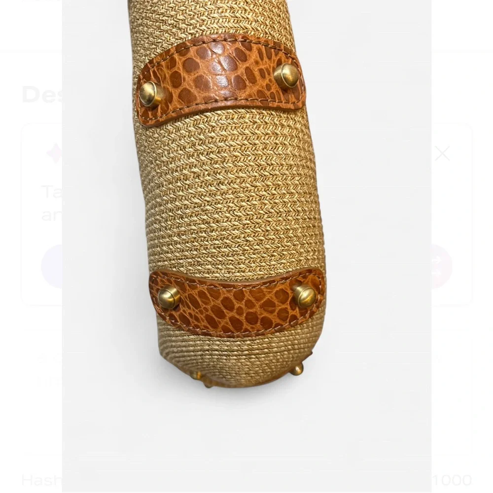 Eric Javits Woven Straw & Leather Hobo Bag Retro Boho